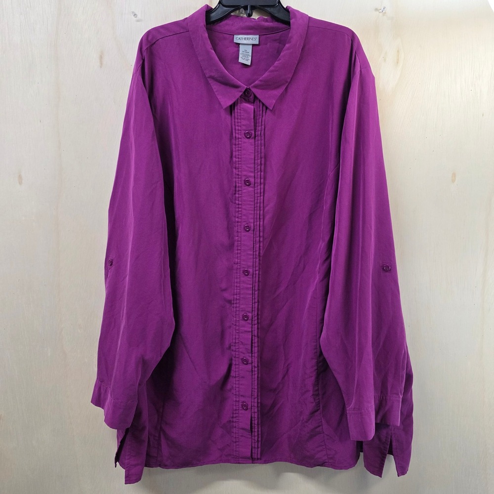 Catherines Magenta Purple Pintuck Roll Tab Tunic Shirt Plus Size 5X 34/36W